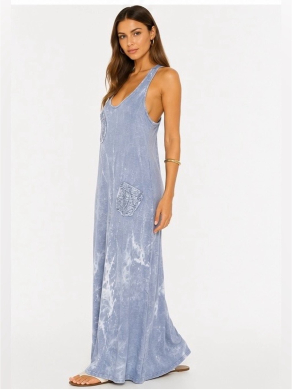 Pistache Made in Italy Tie-Dye Maxi Dress Sequin Pocket | 100% Cotton